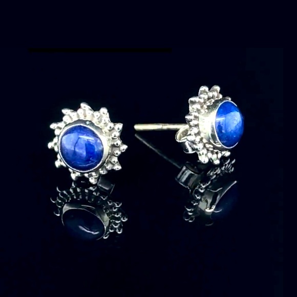 🆕New Lapis Lazuli Crystal Gemstone Stud Earrings Handmade 925 Sterling … - Picture 2 of 4